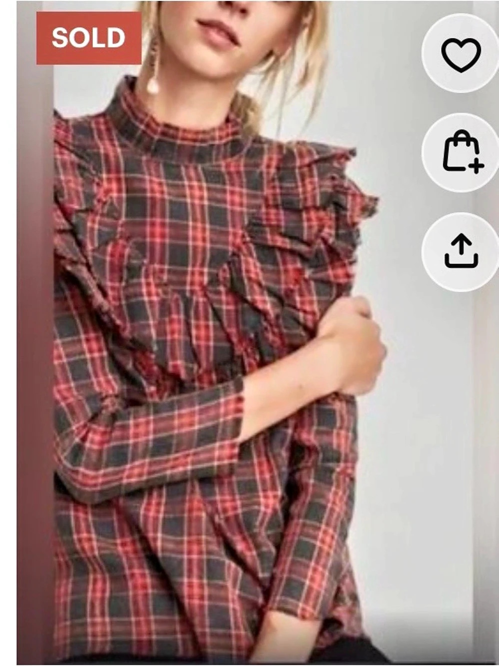 Zara Victorian Ruffle Plaid Top Red & Black